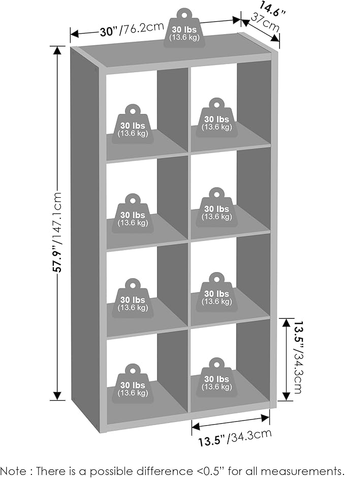 Furinno Simple Cube Storage Organizer, 8-Cube Display Shelf, Open Back Shelving Unit, Storage Shelves, Extra Thick Frame, for Organization and Storage, Living Room, Home Office, Dark Oak - Image 2