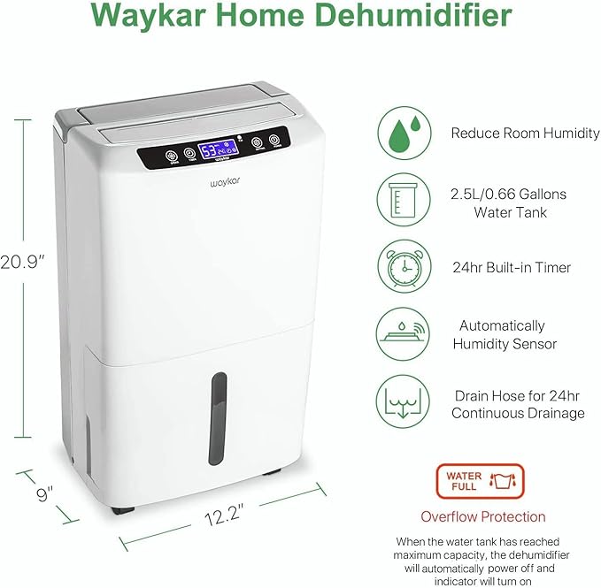 Waykar 2000 Sq. Ft. Energy Star 2025 Dehumidifier for Basement, Smart Compressor 34 Pints Dehumidifiers for home with Drain Hose and Water Tank. - Image 2