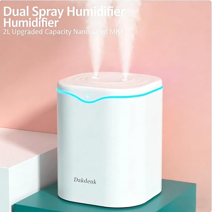 Dakdenk Dual Nozzle Cool Mist Humidifier, Quiet Top-Fill Humidifier with LED Light for Home Office, Bedroom, and Dry Indoor Environments - Image 3