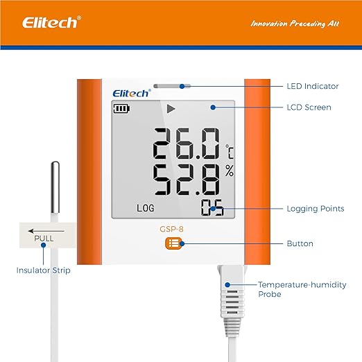 Elitech 100,000 Points Digital Temperature Humidity Data Logger Medical Refrigerator Thermometer Vaccine Fridge Temperature Monitor Max Min Average Value GSP-8 - Image 6
