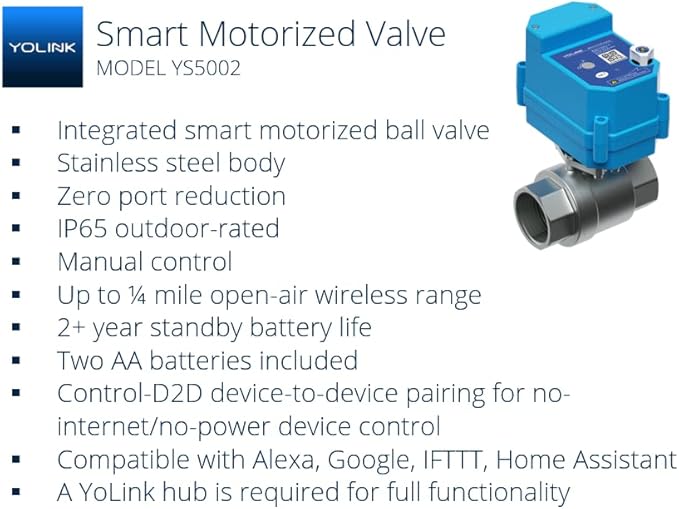 YoLink LoRa Smart Water Leak Protection System, Including 1/2" Commercial Grade Smart Motorized Stainless Steel Valve, (3) Water Leak Sensors, Hub: Up to 1/4-Mile Range, IFTTT, Alexa, Home Assistant - Image 2