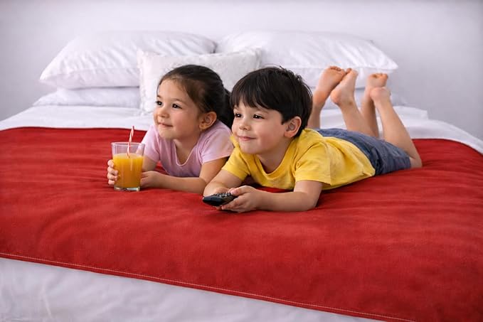Premium Deluxe - 100% Waterproof Blanket Guarantees to Keep Your Bed Dry! Crinkle-Free Ultra-Soft Fleece Furniture Protector for People Kids Pets. EZ Wash/Dry Red/Grey Reversible 80x60 - Image 6
