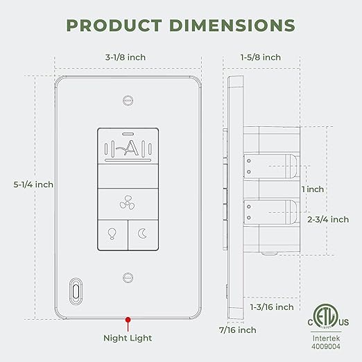 Akicon Humidity Sensor Switch with Motion-Activated Wall Plate, Bathroom Fan Timer Switch for Ventilation, Adjustable Humidity Settings, Fan and Light Control, ETL Listed, White - Image 7