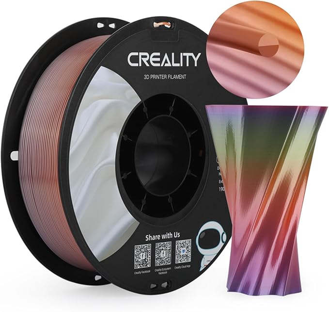 Creality Rainbow Silk PLA 3D Printer Filament 1.75mm, Gradient Multicolor, High Smoothness & Toughness, +/-0.02mm, 3D Printing Filament 1KG/2.2lb (Rainbow) by Creality