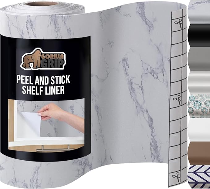 GORILLA GRIP Peel and Stick Paper, Removable Cover for Books, Shelves, Countertops, Drawers, Cabinets and Crafts, Easy Install Kitchen Decor, Shelf, Drawer, Cabinet Liners 11.8 in x 20 FT White Marble by GorillaGrip
