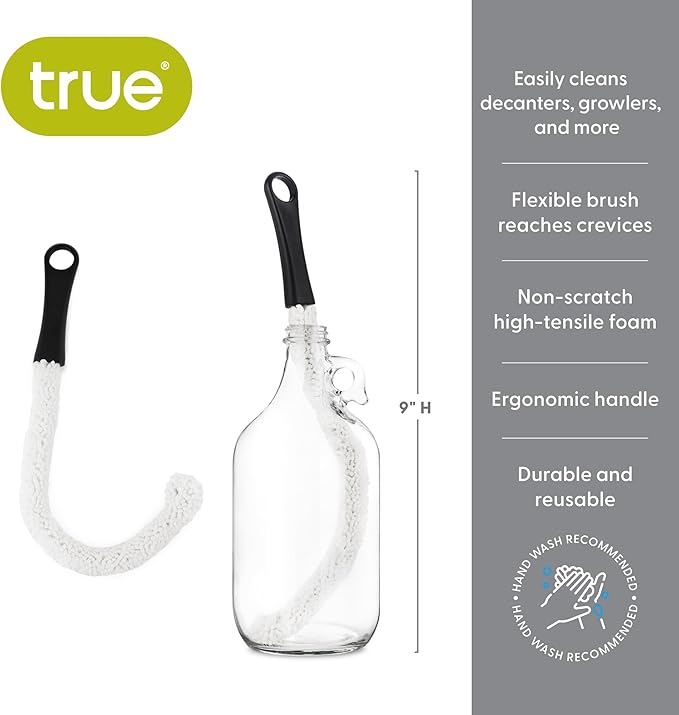 True Decanter and Growler Brush Multipurpose Glassware Cleaner, No-Scratch High-Tensile Foam Reusable Cleaning Accessory with Ergonomic Handle, White - Image 3