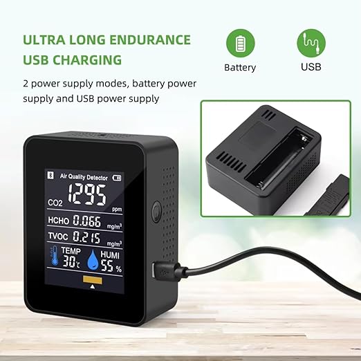 Air Quality Test Kit Monitor,Real Time Smart Colorful Display Clear Intelligent Alarm System Portable Detector for Office Home Bedroom(Black) - Image 7