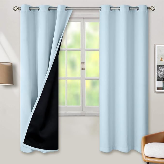 BGment Baby Blue 100% Blackout Curtains for Nursery Bedroom 72 Inch Length 2 Panels, Thermal Insulated Full Light Blocking Grommet Noise Cancelling Window Curtains for Kids Room, 42 Inch Wide Each by BGment