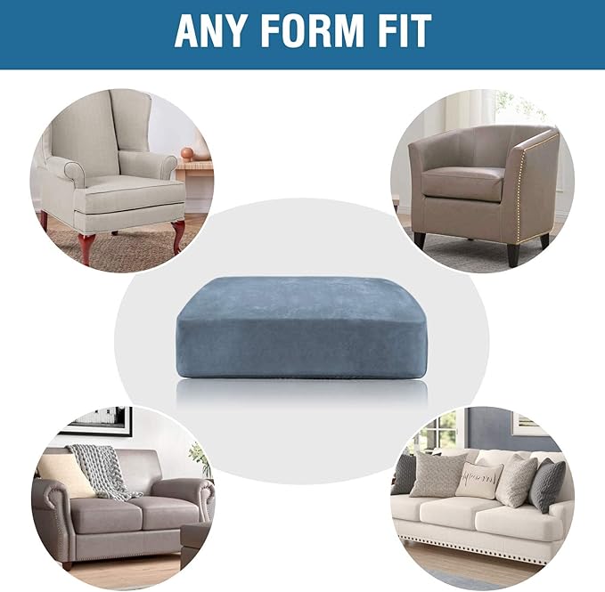 H.VERSAILTEX Velvet Stretch Couch Cushion Cover Plush Cushion Slipcover for Chair Loveseat Sofa Cushion Furniture Protector Seat Cushion Sofa Cover (2 Piece Large Sofa Cushion Covers, Stone Blue) - Image 7