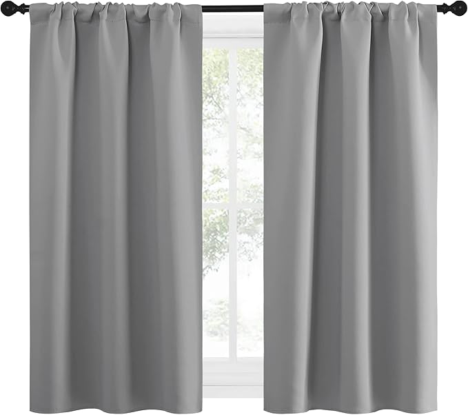 NICETOWN Short Curtains for Small Window - Home Decoration Thermal Insulated Rod Pocket Blackout Blinds & Drapes for Small Windows (Silver Grey, 2 Panels, W34 x L54 -Inch) - Image 2