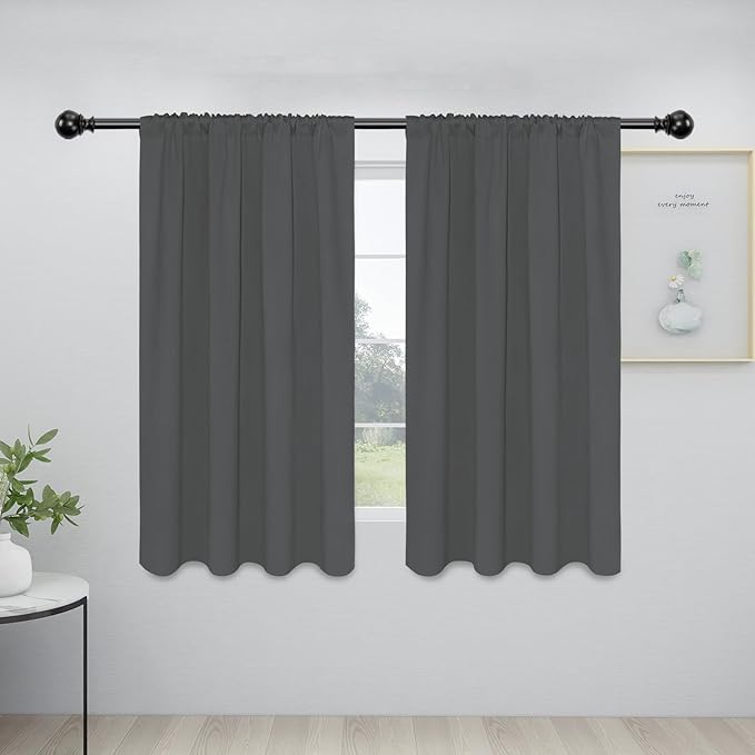 Easy-Going Rod Pocket Blackout Curtains for Bedroom, Room Darkening Window Curtains for Living Room, Thermal Insulated Noise Reduction Solid Window Drapes, 2 Panels(34x54 in, Grey) by Easy-Going