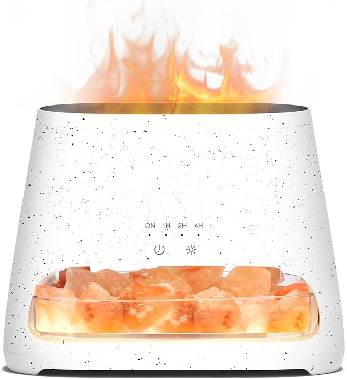SALKING 2-in-1 Himalayan Salt Lamp & Ultrasonic Essential Oil Diffuser, Aromatherapy Diffuser Cool Mist Humidifier, Salt Therapy Lamp, 100% Pure Himalayan Salt, Ambient Glow, 150ml (Off-White) by SALKING