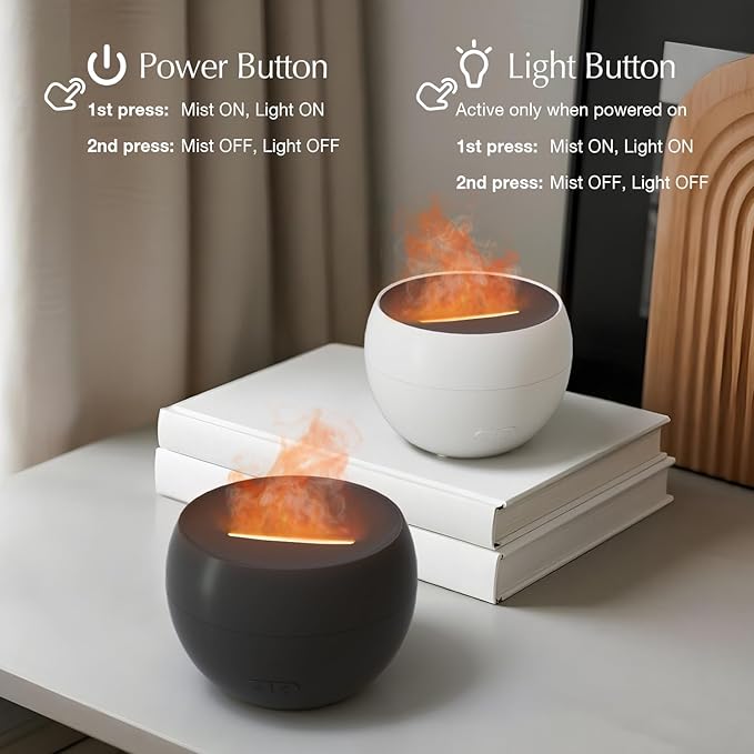 SALKING 2 Pack Flame Essential Oil Diffusers for Home, 150ml Fire Ultrasonic Diffusers for Essential Oils, Aromatherapy Diffuser with Auto-Off Function for Home, Office, Bedroom, Gift (White & Black) - Image 7