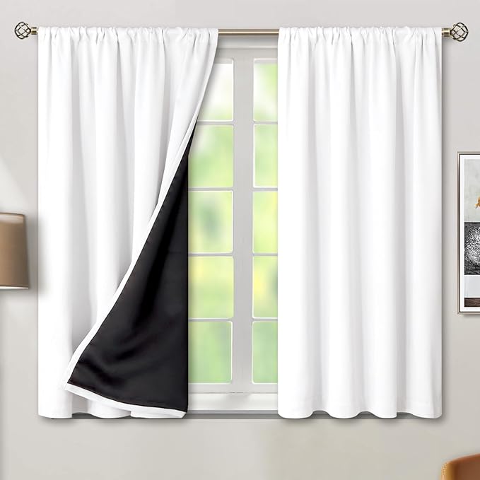 BGment White Blackout Curtains for Bedroom 54 Inch Length, Short Thermal Insulated Full Room Darkening Soundproof Rod Pocket Curtains & Drapes, 2 Panels, Each Panel 52 Inch Wide, Pure White by BGment
