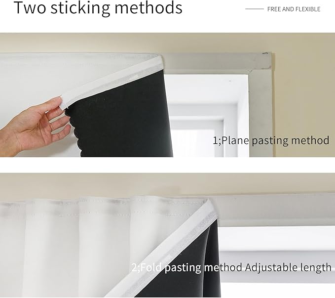 Magic Tape Stick on Portable Curtains for Windows,Bedroom Blackout Curtains for - Thermal Lnsulated No Drill Curtains Room Darkening Black Small Drapes(1 Panels,59Wx72L inch-White) - Image 8