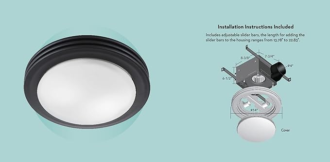 Good Housekeeping 90054z Yorkshire Decorative Bathroom Ventilation Exhaust Fan and Light, Medium, Matte Black - Image 4