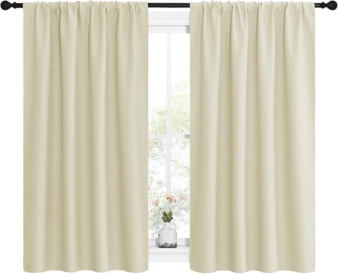 NICETOWN Kitchen Curtains, Short Blackout Curtains & Drapes, Home Decoration Privacy Thermal Insulated Curtains for Unicorn Theam Room (Beige, 42" Wide, 54" Long, 2 PCs) - Image 2