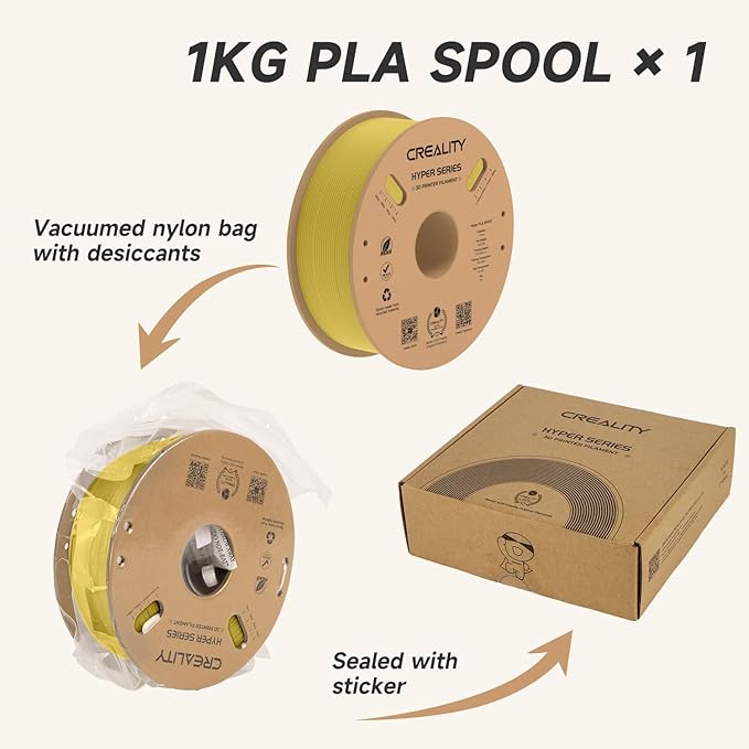 Official Creality Hyper PLA Filament 1.75mm, High Speed PLA 30-600mm/s Rapid 3D Printer Filament, Dimensional Accuracy +/-0.02mm, Fit Most FDM 3D Printer, 1KG(2.2lbs) Spool Gold - Image 8