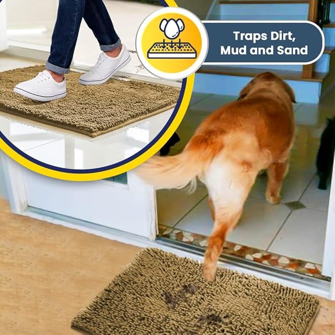 Muddy Mat® Pack of 3 Highly Absorbent Microfiber Dog Door Mat and Pet Rug, Non Slip Thick Washable Area Mat Soft Chenille for Kitchen Bathroom Bedroom and Outdoor - Beige Small, Medium & Large - Image 3
