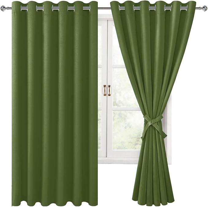 Hiasan Room Darkening Curtains for Bedroom, 70 x 63 Inches - Thermal Insulated & Energy Saving Window Drapes for Living Room/Dorm Room, Set of 2 Panels Sewn with Tiebacks, Olive Green - Image 7