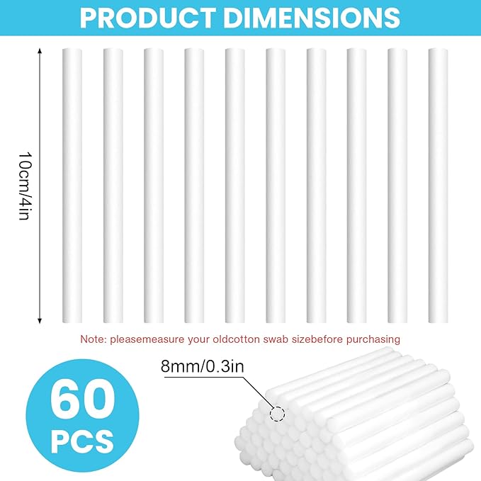 60PCS Humidifier Stick Filter Refill 4 Inch – Universal Cotton Replacement Wicks, Rapid Absorption Fits Mini Portable USB Cool Mist Diffusers, Car Travel Humidifiers, Home Bedroom Office Use - Image 2