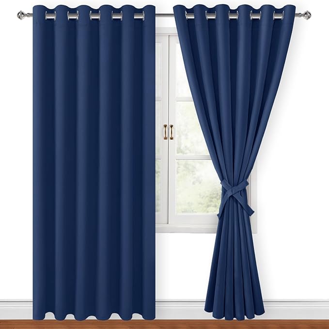 Hiasan Room Darkening Curtains for Bedroom, 70 x 84 Inches - Thermal Insulated & Energy Saving Window Drapes for Living Room/Dorm Room, Set of 2 Panels Sewn with Tiebacks, Navy - Image 6