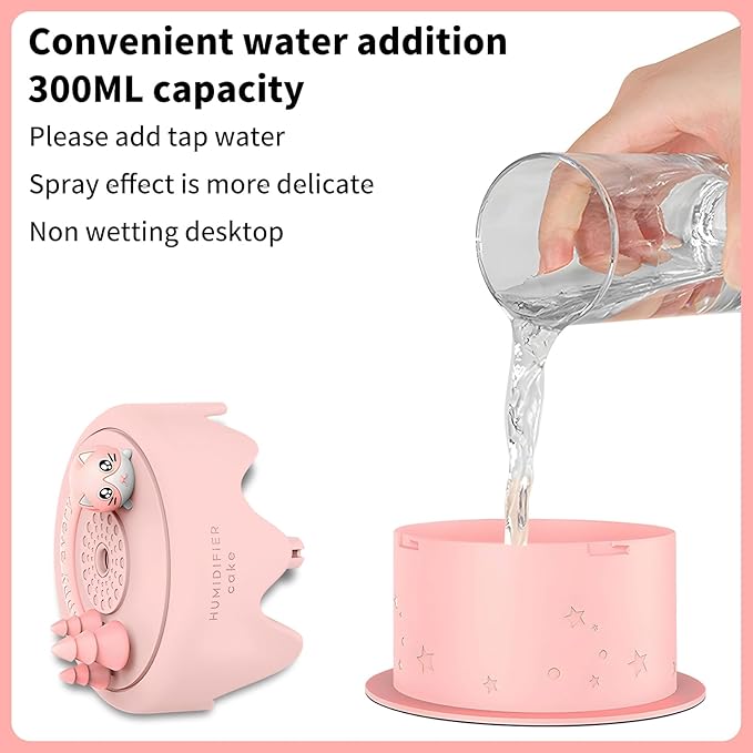Cute Pet Humidifier, TV Humidifier, USB Plug in Use, Desktop Silent Spray, High Appearance Level Gifts (Pink Cat Cake) - Image 4