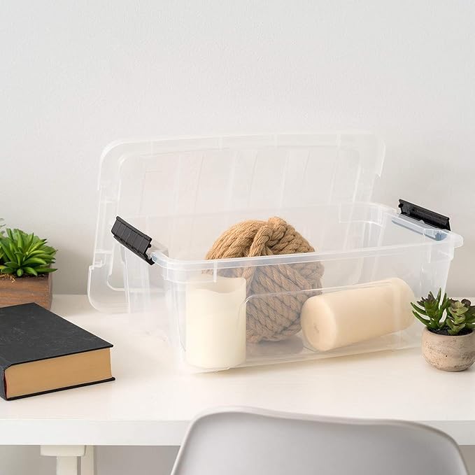IRIS USA 13 QT Plastic Storage Box with Lid and Latches - 6 Pack - BPA-Free, See-Through Organizing Solution, Durable Nestable Stackable Containers, Secure Pull Handle - Clear - Image 7
