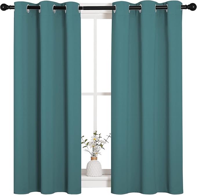 NICETOWN Bedroom Curtain Panels Blackout Draperies, Thermal Insulated Solid Grommet Blackout Curtains/Drapes (Sea Teal, 1 Pair, 34 by 45-inch) - Image 2