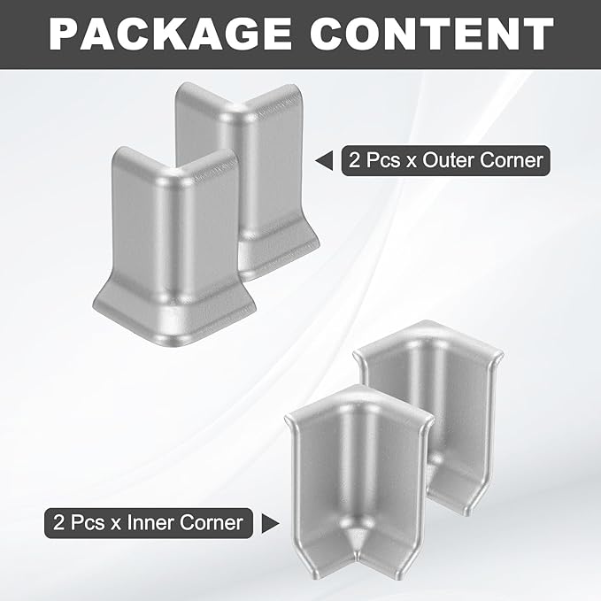 uxcell Self Adhesive Baseboard Corner Blocks, 2.2 Inch Wall Edge Corner Protector 2 Inside + 2 Outside Corners-Connector for Wall Floor Furniture Edge(Silver) - Image 3