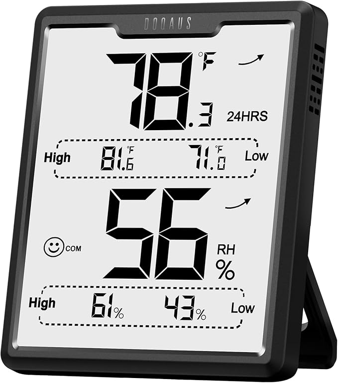 DOQAUS Upgraded Digital Hygrometer Room Thermometer Indoor, Humidity Meter with Large LCD Display, Temperature Humidity Monitor with Max Min Records, Black by DOQAUS