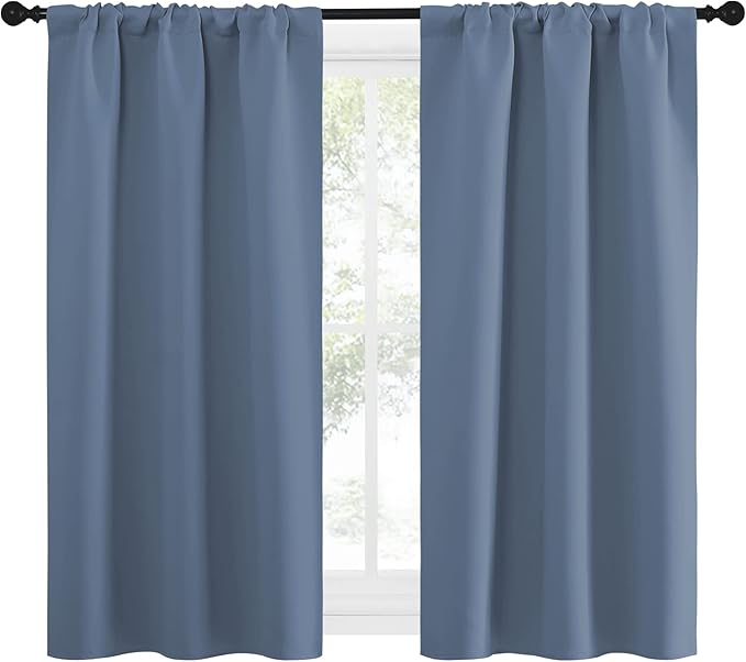 NICETOWN Kitchen Curtains, Short Blackout Curtains & Drapes, Small Window Rod Pocket Draperies for Bedroom (Stone Blue, 34 in x 54 in (W x L), Set of 2) - Image 2