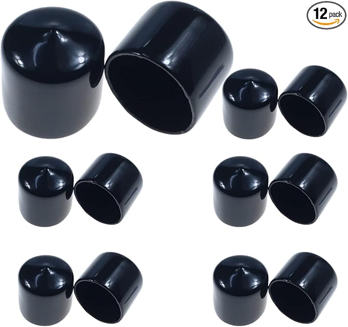 Acocony 1 Inch Rubber Cap Round Rubber End Caps PVC Flexible Protector Plastic Plugs for Round Holes Black Pack of 12 by Acocony