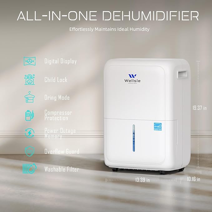 Energy Star Certified 52 Pint Dehumidifier for Home and Basement, Portable Dehumidifier with Drain Hose and 1.59 Gal Water Tank, Quiet Dehumidifiers for Bedroom, Living Room, Garage. - Image 7