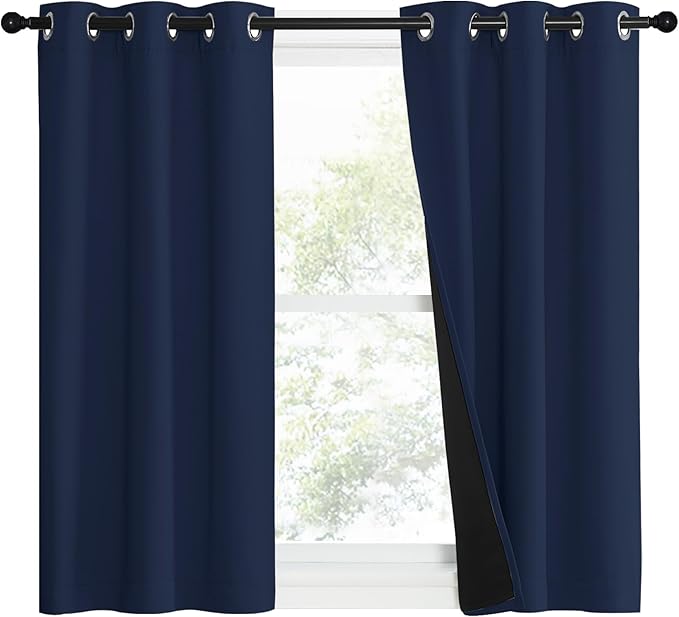 NICETOWN 100% Blackout Curtain Set, Thermal Insulated & Energy Efficiency Window Draperies for Guest Room, Full Shading Panels for Shift Worker and Light Sleepers, Navy Blue, 37W x 40L, 2 PCs - Image 2