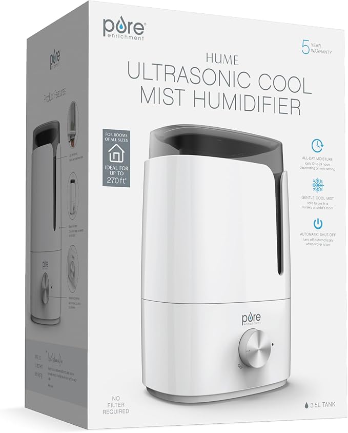 Pure Enrichment HUME Ultrasonic Cool Mist Humidifier - Easy-Clean 3.5L Tank Lasts up to 50 Hours; Whisper Quiet, & Auto Shut-Off for Large Living Rooms, Basements, Bedrooms, Nurseries, & Plants - Image 8