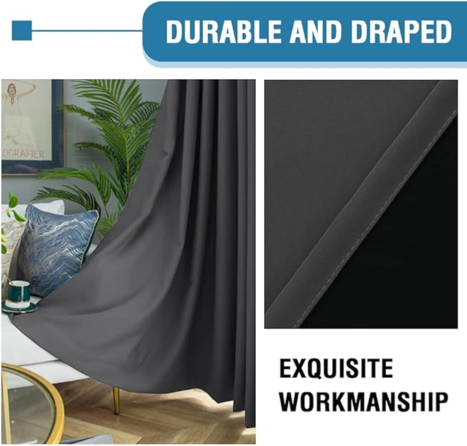 H.VERSAILTEX 100% Blackout Curtains for Bedroom Thermal Insulated Blackout Curtains 96 Inches Long Rod Pocket/Clip Rings Curtains for Living Room with Black Liner 2 Panels, Charcoal Gray - Image 7