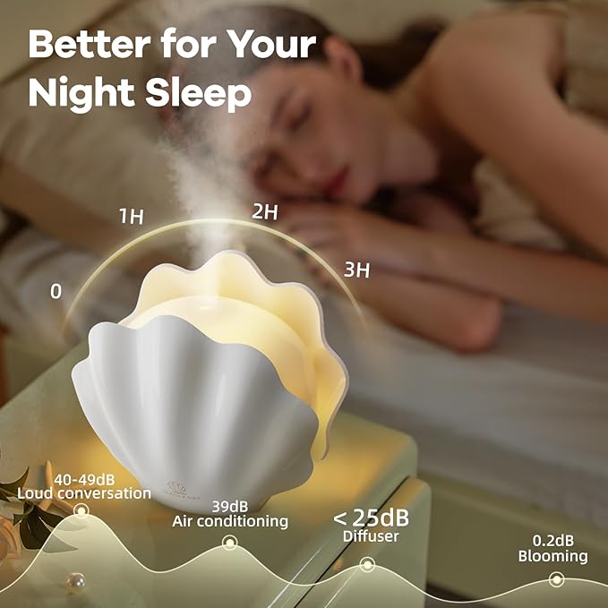 Essential Oil Diffuser 260ML, Shell Aroma Diffuser with Remote Control, 7 Colors LED Night Light for Bedroom Home Relaxation, Valentines Day Gifts - Image 2