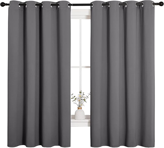 NICETOWN Grey Blackout Curtain Panels for Bedroom, Thermal Insulated Grommet Top Blackout Draperies and Drapes for Basement (2 Panels, W55 x L68-inch, Grey) - Image 4
