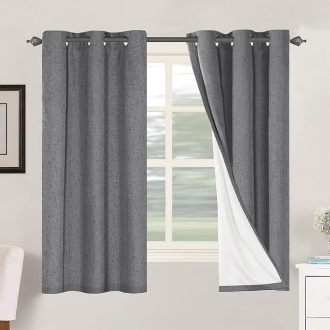 H.VERSAILTEX Primitive Linen Curtains 100% Blackout Curtain Drapes Burlap Fabric Curtains with White Thermal Insulated Liner, Grommet Top Drapes Living Room/Bedroom (2 Panels, 42 x 63 Inch, Grey) by HVERSAILTEX