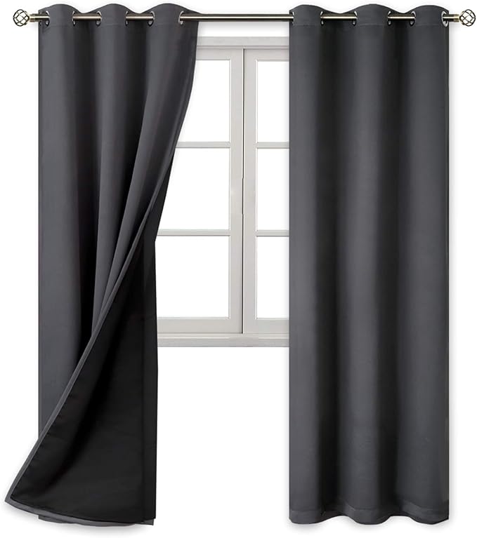 BGment Thermal Insulated 100% Blackout Curtains for Bedroom with Black Liner, Double Layer Full Room Darkening Noise Reducing Grommet Curtain (42 x 84 Inch, Dark Grey, 2 Panels) - Image 8