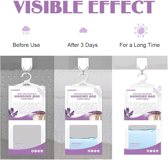 CANAGER Hanging Moisture Absorber, Lavender Vanilla Moistureproof Hanging Bag, Dehumidifier Bag (8 packs) Hanging Closet Dehumidifier Bags, Moisture Absorb 12.5 oz. - Image 5