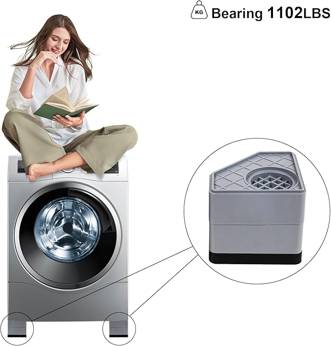 4Pcs Anti Vibration Pads for Washing Machine, Stops Washer Dryer Moving, Prevents Noise, Vibration Transfer, Antivibration Stabilizer Support Feet (Increase3.14in) - Image 8