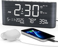 Mesqool Digital Alarm Clock, with Calendar Temperature and Humidity, Loud Volume, Dual Alarm, USB and Type-C Charging Ports, Dimmer, 12/24H, Snooze, Stylish Wood Grain Pattern Digital Clock for Décor by Mesqool