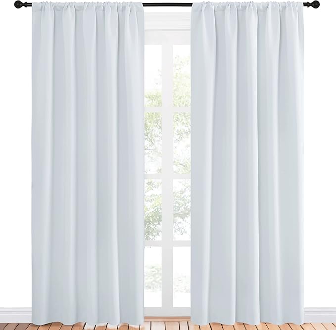 NICETOWN Greyish White Bedroom Curtain Panels - Multi-Function Noise Reducing Performance Window Treatment Thermal Insulated Rod Pocket Room Darkening Drapes for Nursery (2 Panels, 52 by 84) - Image 2