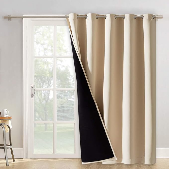 NICETOWN Thermal Insulated 100% Blackout Curtains, Noise Reducing Performance Slider Curtain Panel with Black Lining, Full Light Blocking Patio Door Drapery (1 PC, 70-inch x 84-inch, Biscotti Beige) by NICETOWN