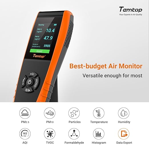 Temtop Air Quality Monitor PM2.5 PM10 Particle Counter, Formaldehyde, Temperature, Humidity, TVOC AQI Tester for Indoor/Outdoor Air Pollution Detection w/Data Export - Image 2