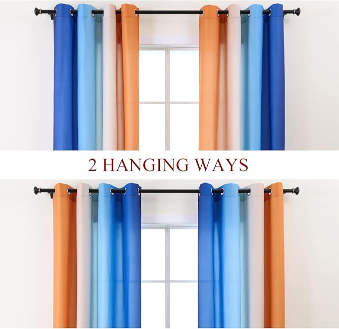 L.Z.E Navy Blue Orange Ombre Privacy Curtains 84 Inches Long for Living Room, Light Filtering Non-See-Through Curtains & Drapes for Nursery, Colorful Window Treatment Grommet Top 2 Panels Set - Image 2