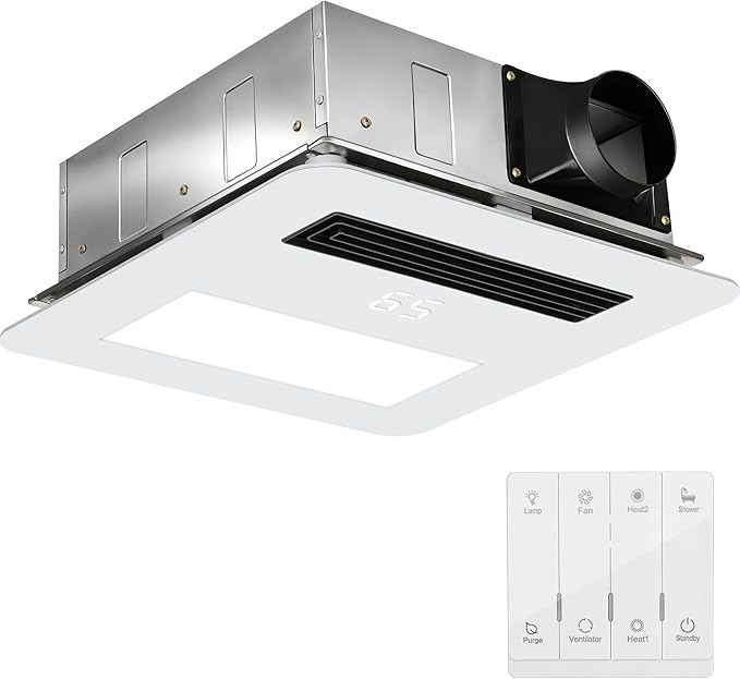 Quiet Bathroom Exhaust Fan with Light and Heater | 4-in-1 Bathroom Ventilation System | 1800W Heating Power, 190 CFM, Ultra-Low 30dB Operation | Energy Efficient, Easy Installation for Bathrooms by BreatheDeeperLiveCleaner