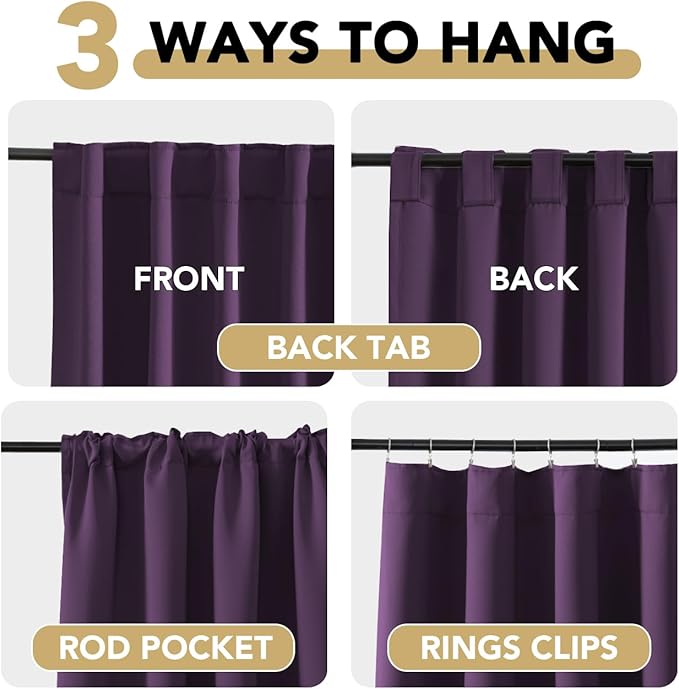 H.VERSAILTEX Blackout Curtains Thermal Insulated Window Treatment Panels Room Darkening Blackout Drapes for Living Room Back Tab/Rod Pocket Bedroom Draperies, 52 x 63 Inch, Plum Purple, 2 Panels - Image 4